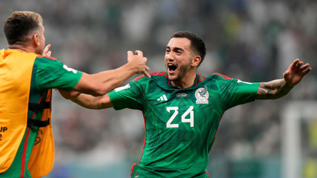 Mexico celebrates a goal vs. Saudi Arabia.